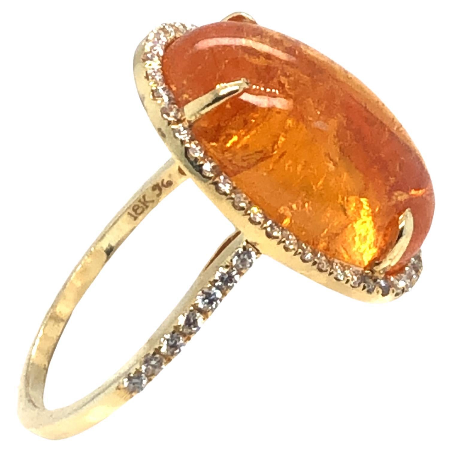Garnet and Diamond 18K Yellow Gold Ring For Sale
