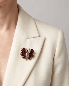 Garnet and Diamond Butterfly Brooch, 9KT Gold, English 1970s