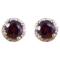 Garnet and Diamond Cluster Earrings in 9ct Yellow and White Gold