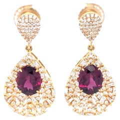 Garnet and Diamond Earring 18K Yellow Gold