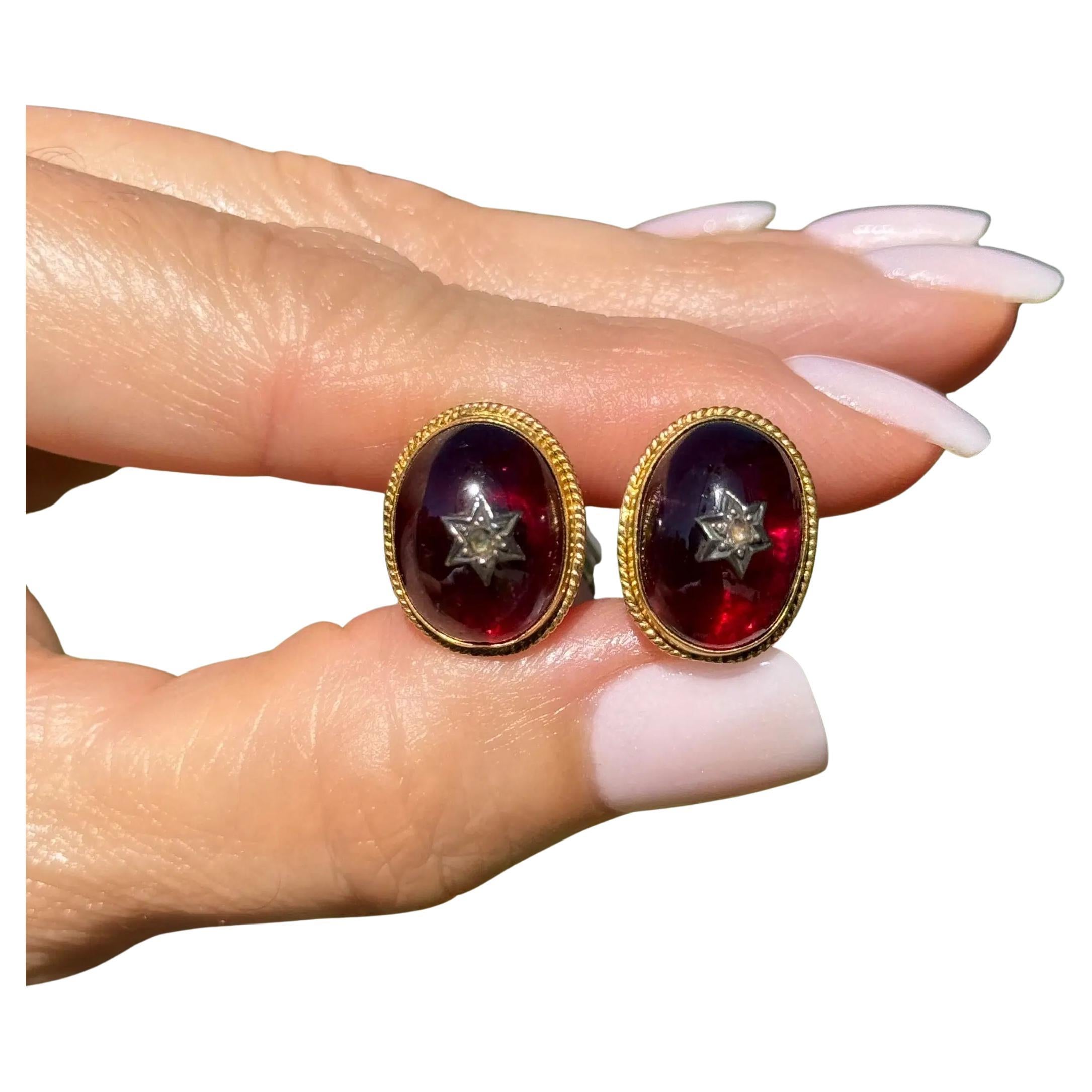 Garnet and Diamond Gold Vintage Bohemian Earrings For Sale