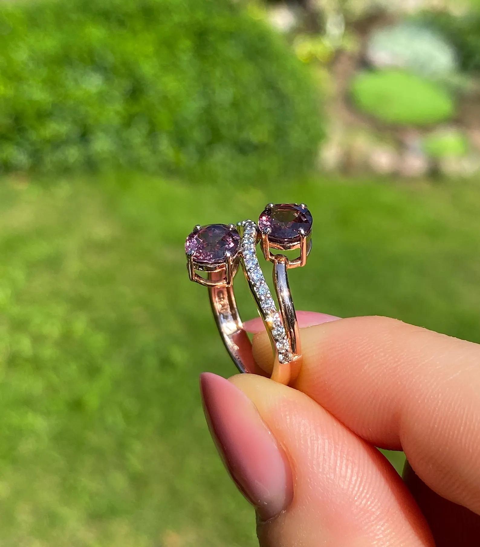 Bague en or rose 14 carats, grenat et diamant, taille 7US en vente 1