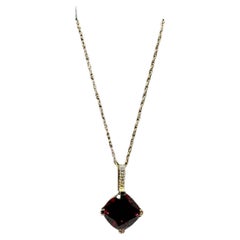 Garnet and Diamond Necklace in 10kt Yellow Gold - 8.1mm Garnet, 0.04ctw Diamonds