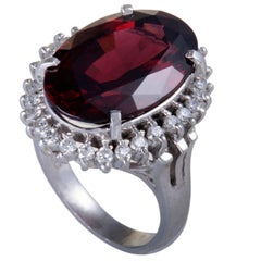 Vintage Garnet and Diamond Platinum Oval Ring