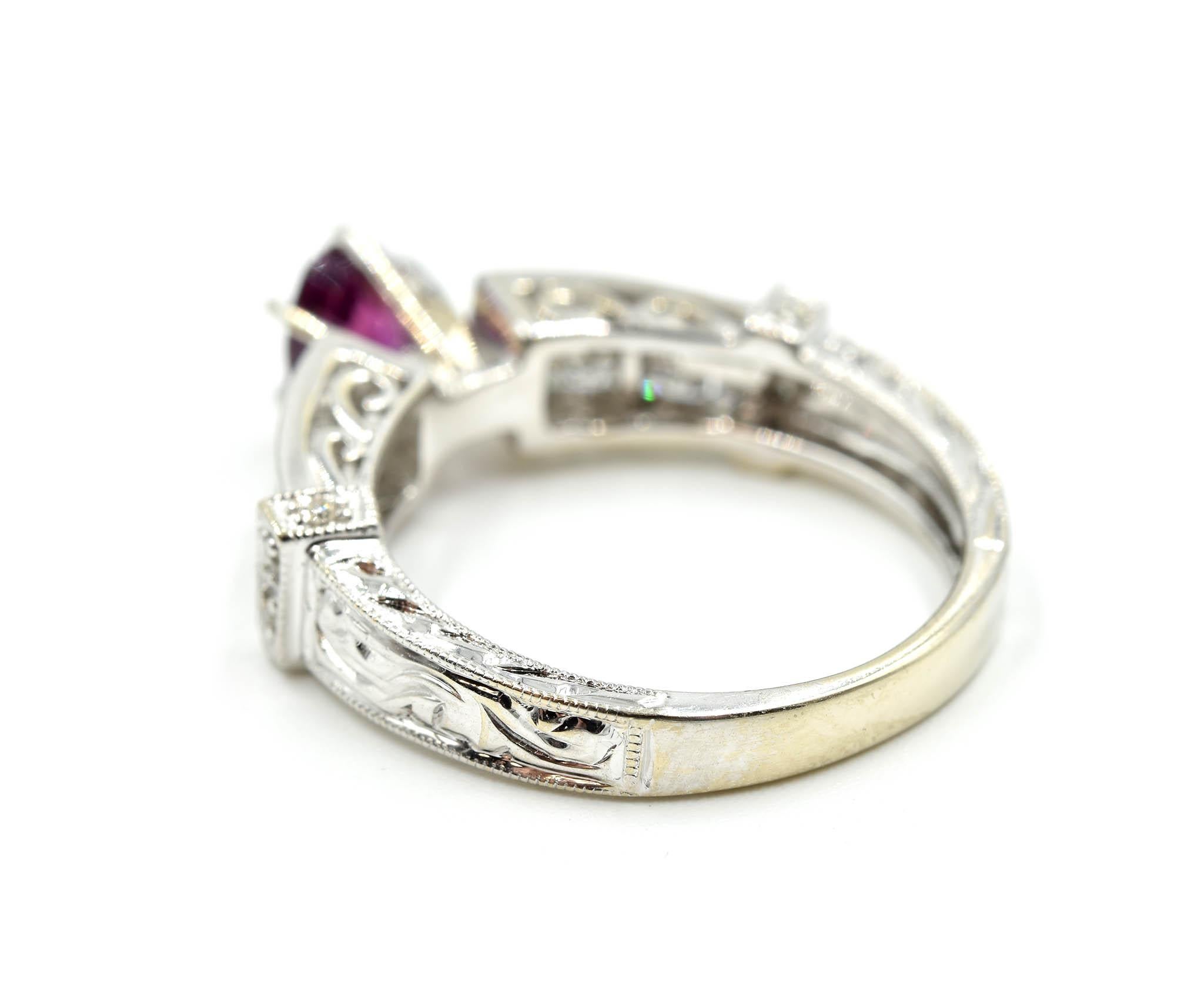 Oval Cut Garnet and Diamond Ring 14 Karat White Gold For Sale