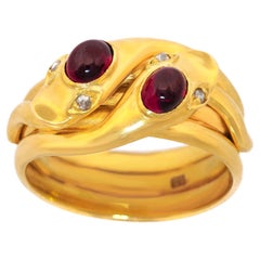 Antique Garnet and Diamond-set Double Snake Ring 18k c1920s