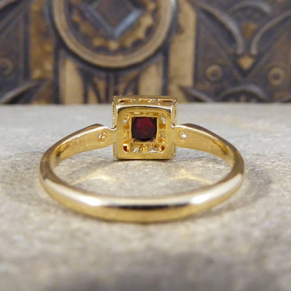 Rose Cut Garnet and Diamond Square 18 Carat Gold Ring