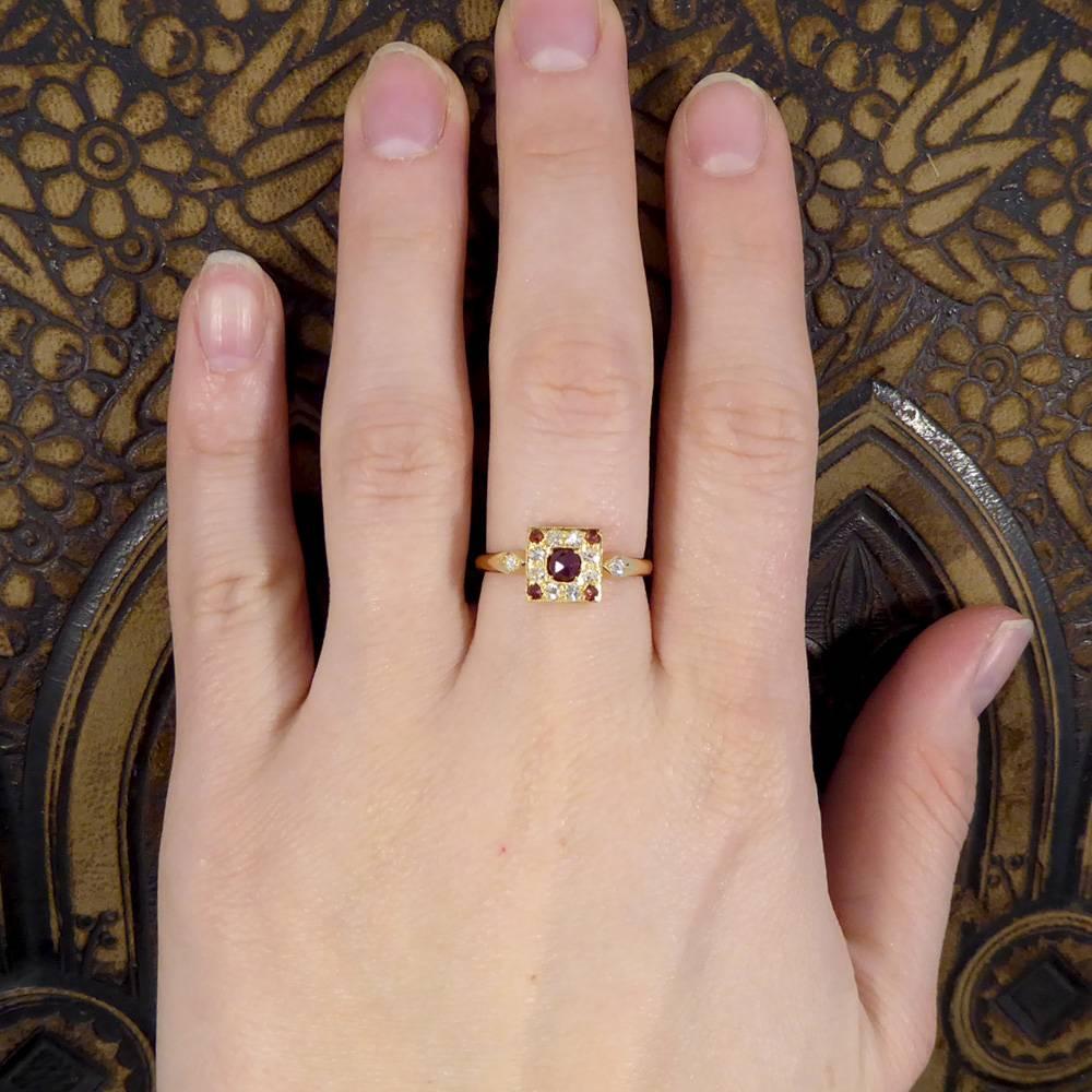 Women's Garnet and Diamond Square 18 Carat Gold Ring