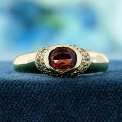 Garnet and Diamond Vintage Style  Ring in Solid 9K Yellow Gold