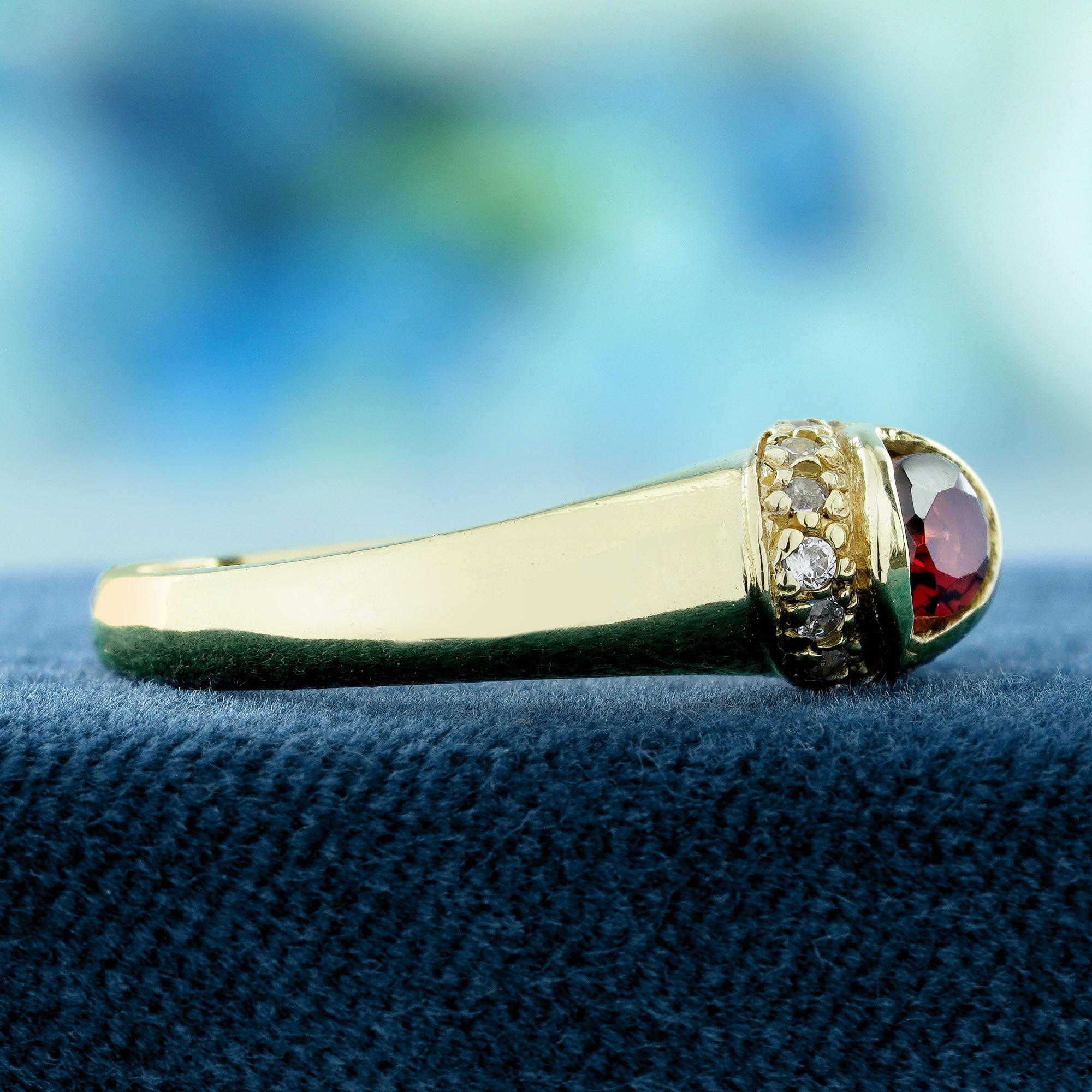 Oval Cut Garnet and Diamond Vintage Style  Ring in Solid 9K Yellow Gold For Sale