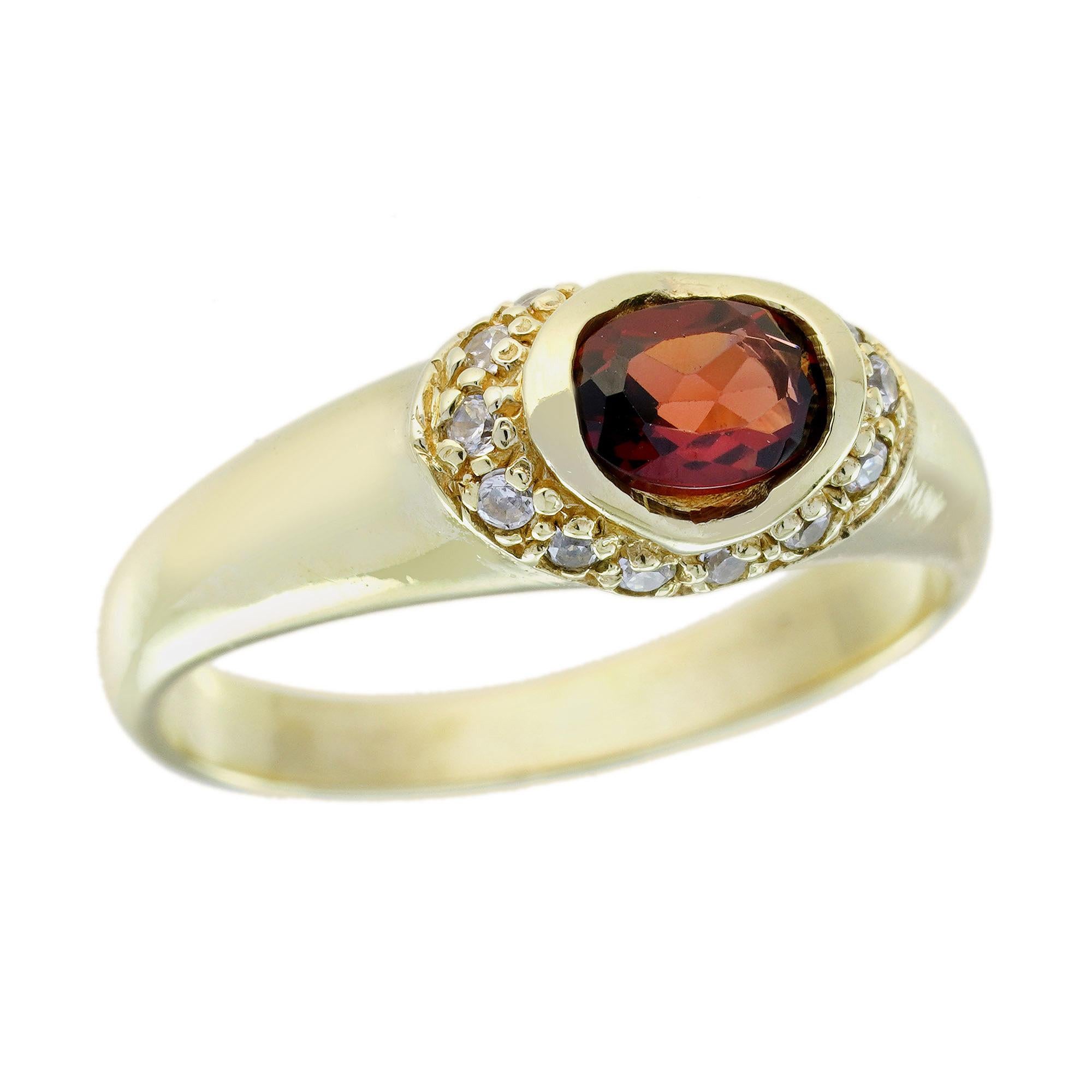 Garnet und Diamant im Vintage-Stil  Ring aus massivem 9K Gelbgold im Angebot