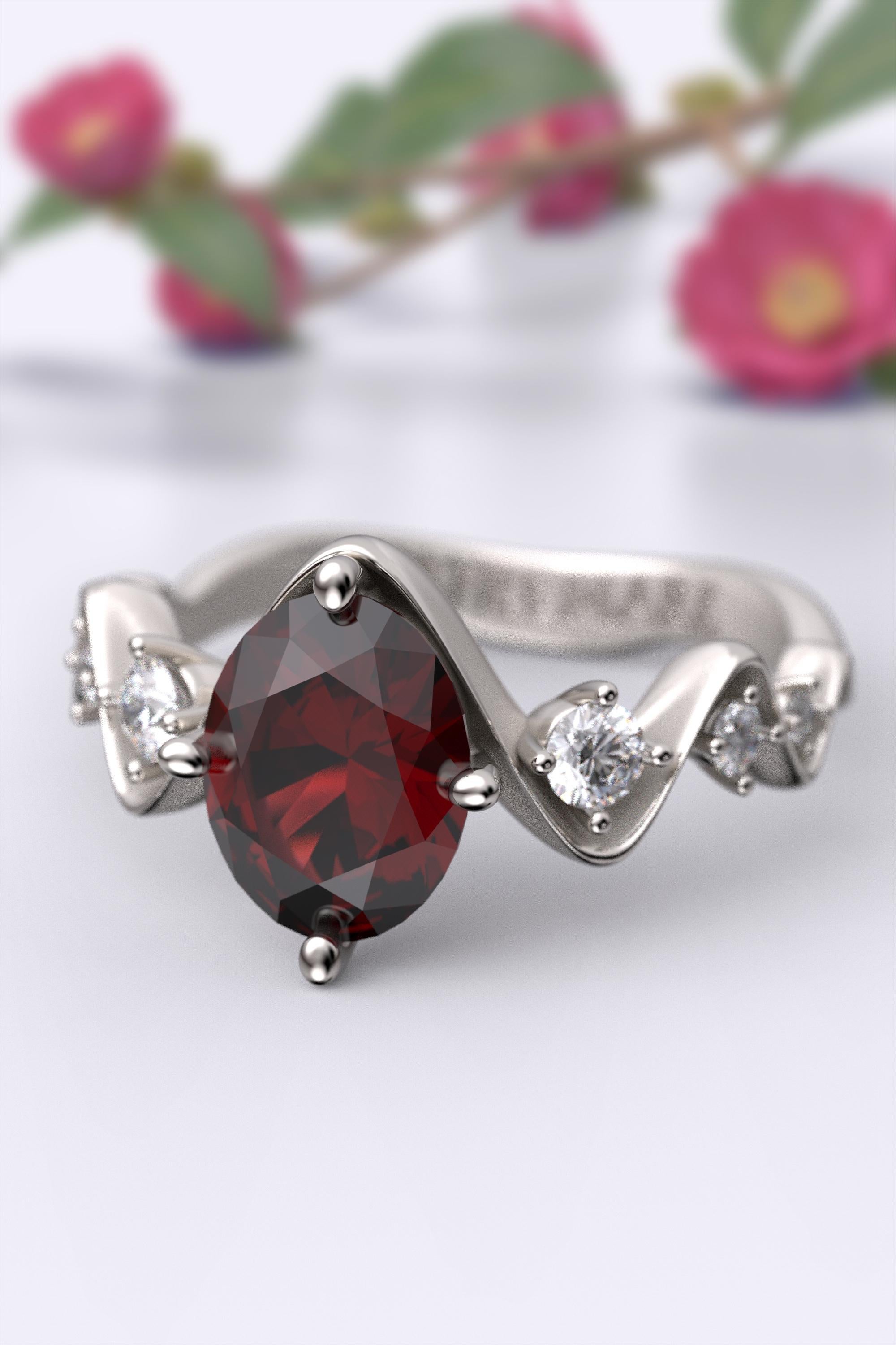 For Sale:  Garnet and Diamonds Engagement Ring Made in Italy by Oltremare Gioielli 18k Gold 13
