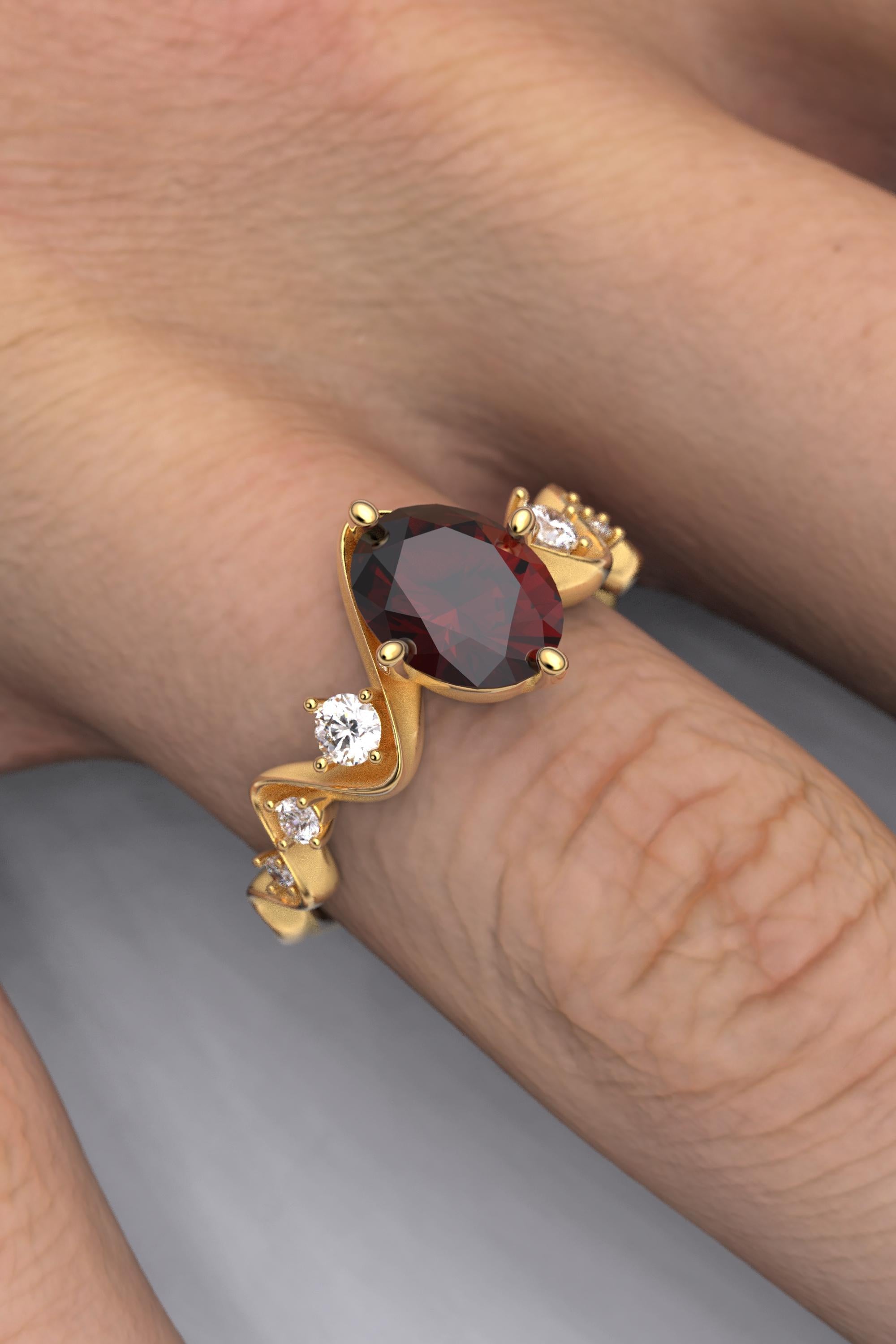 For Sale:  Garnet and Diamonds Engagement Ring Made in Italy by Oltremare Gioielli 18k Gold 3