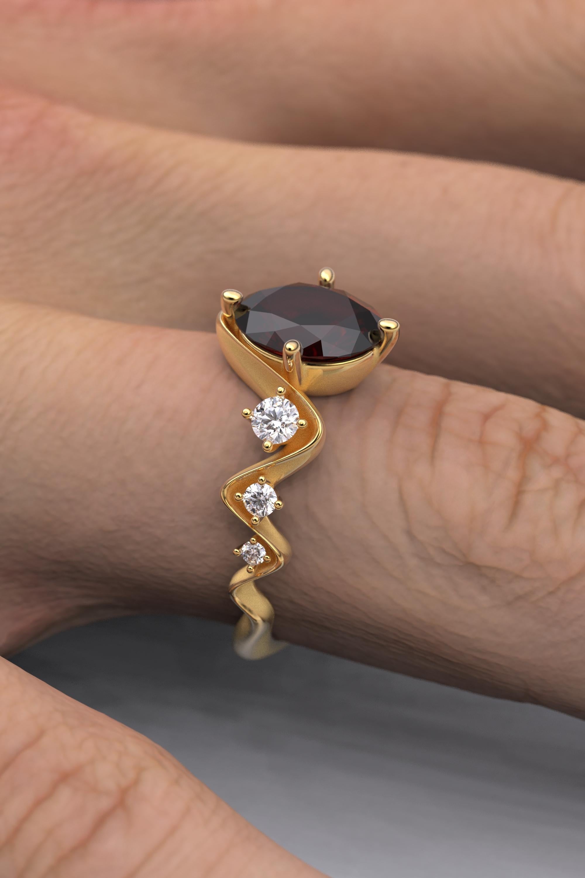 For Sale:  Garnet and Diamonds Engagement Ring Made in Italy by Oltremare Gioielli 18k Gold 4