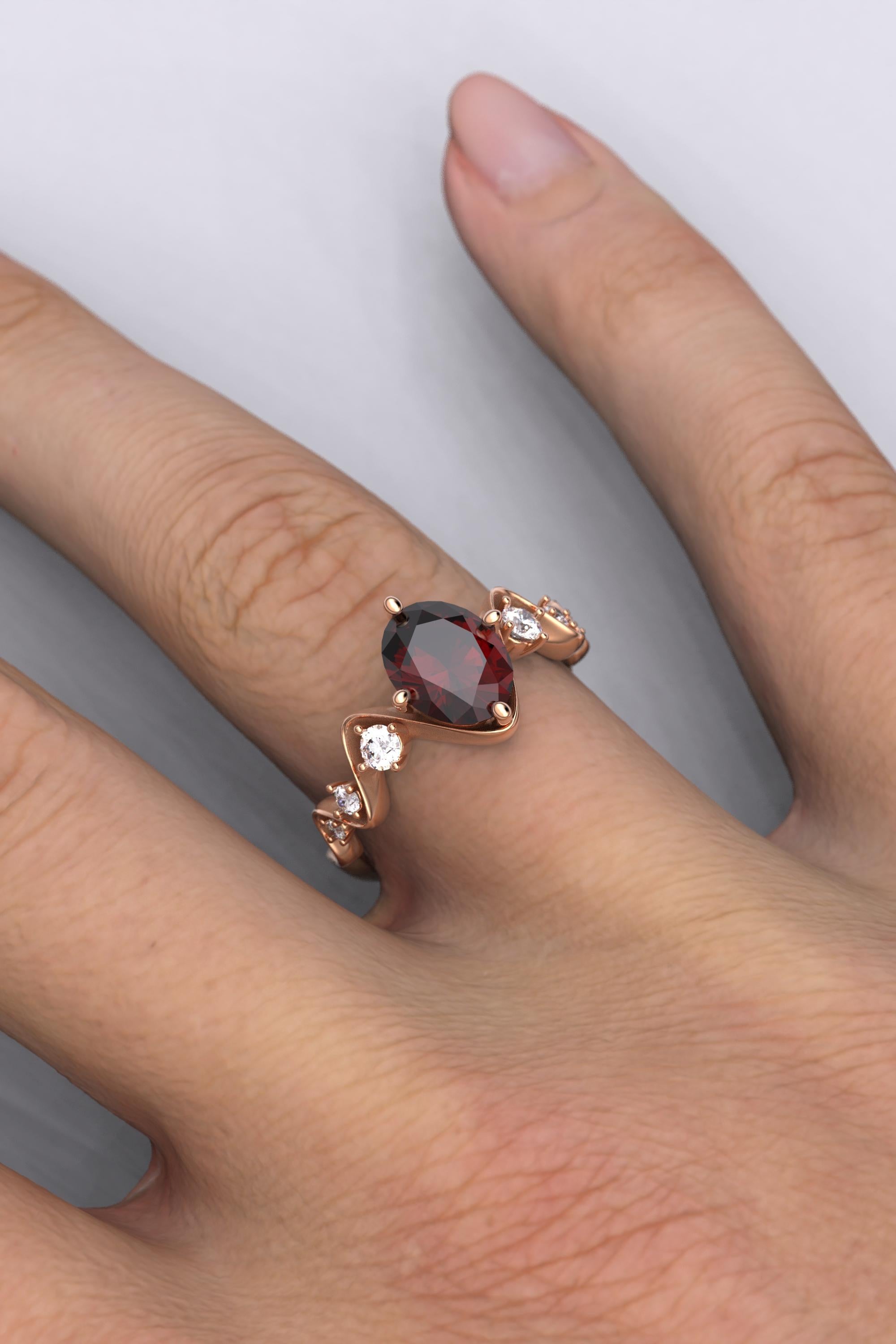 For Sale:  Garnet and Diamonds Engagement Ring Made in Italy by Oltremare Gioielli 18k Gold 6