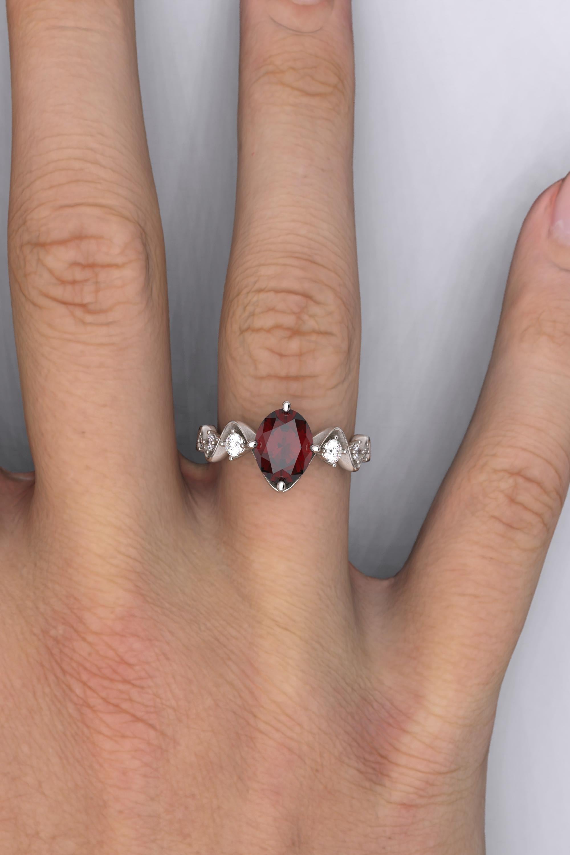 For Sale:  Garnet and Diamonds Engagement Ring Made in Italy by Oltremare Gioielli 18k Gold 7