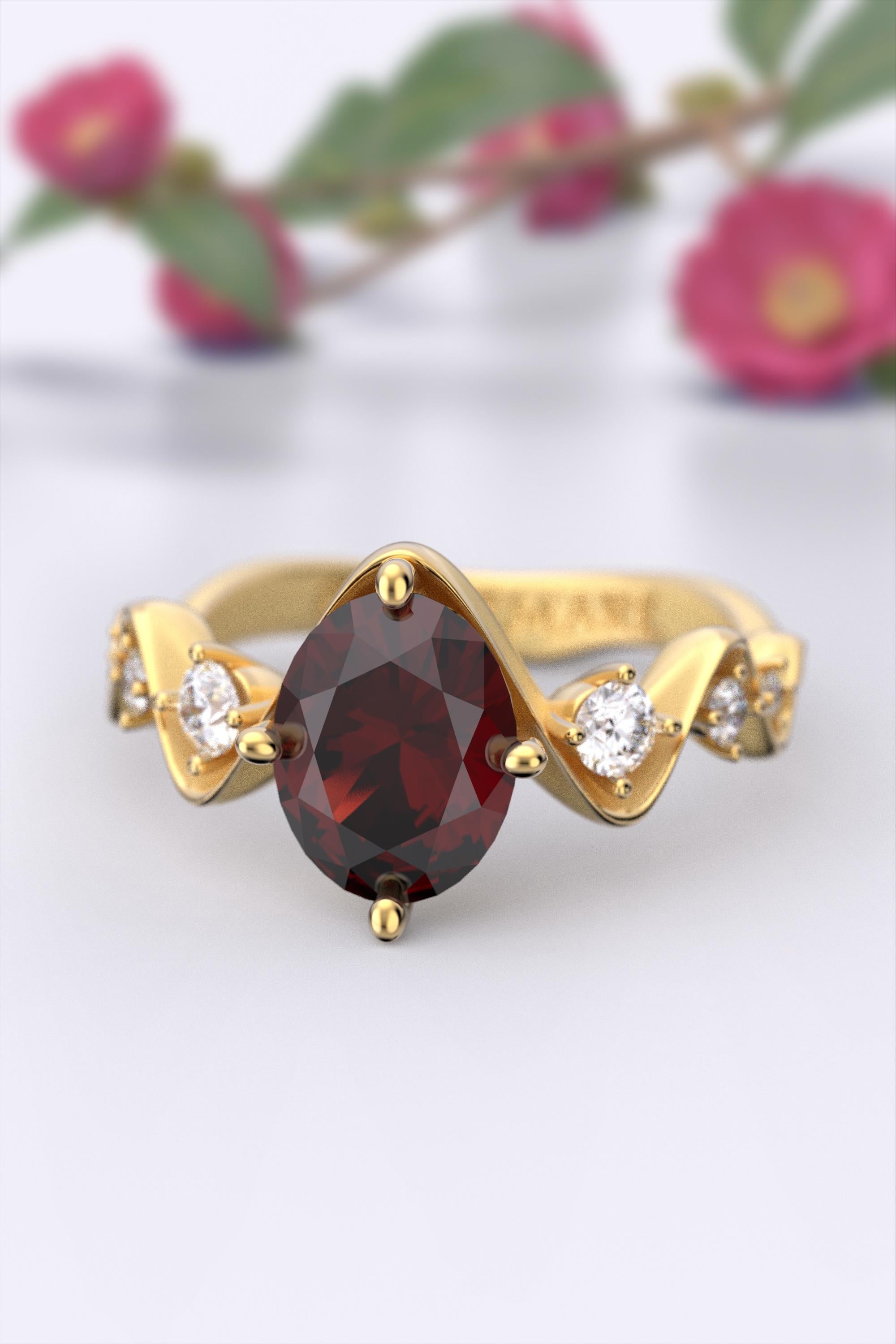 For Sale:  Garnet and Diamonds Engagement Ring Made in Italy by Oltremare Gioielli 18k Gold 9