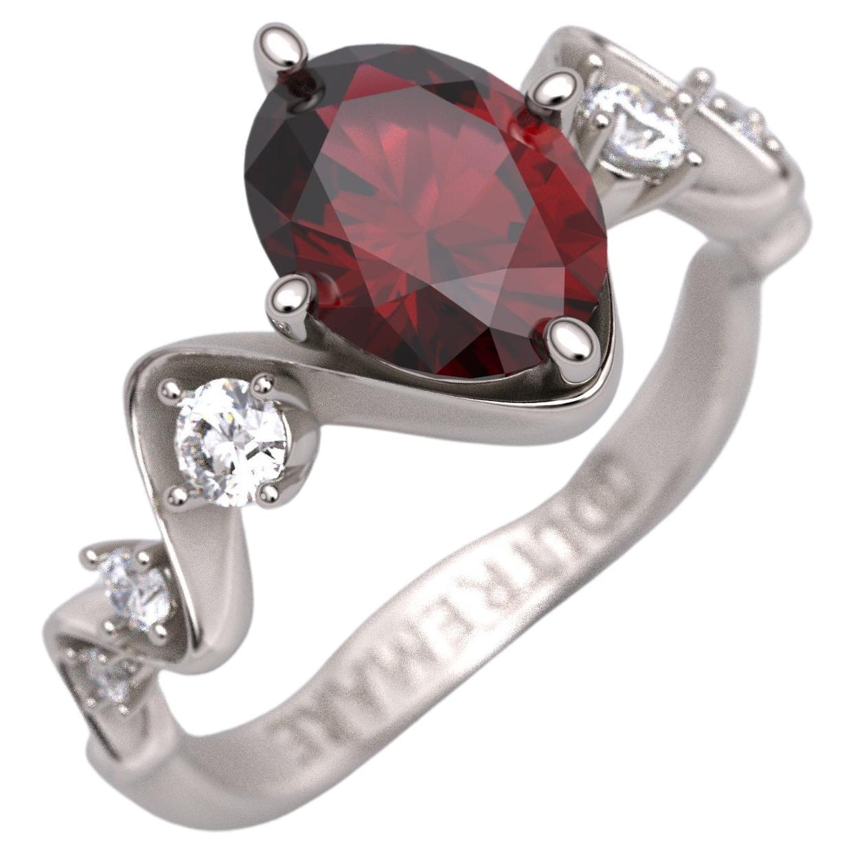 For Sale:  Garnet and Diamonds Engagement Ring Made in Italy by Oltremare Gioielli 18k Gold