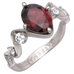 Garnet and Diamonds Engagement Ring Made in Italy by Oltremare Gioielli 18k Gold