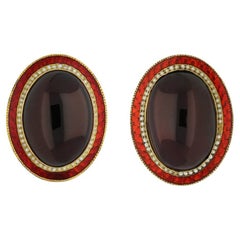 Vintage Garnet and enamel earrings, circa 1950. 