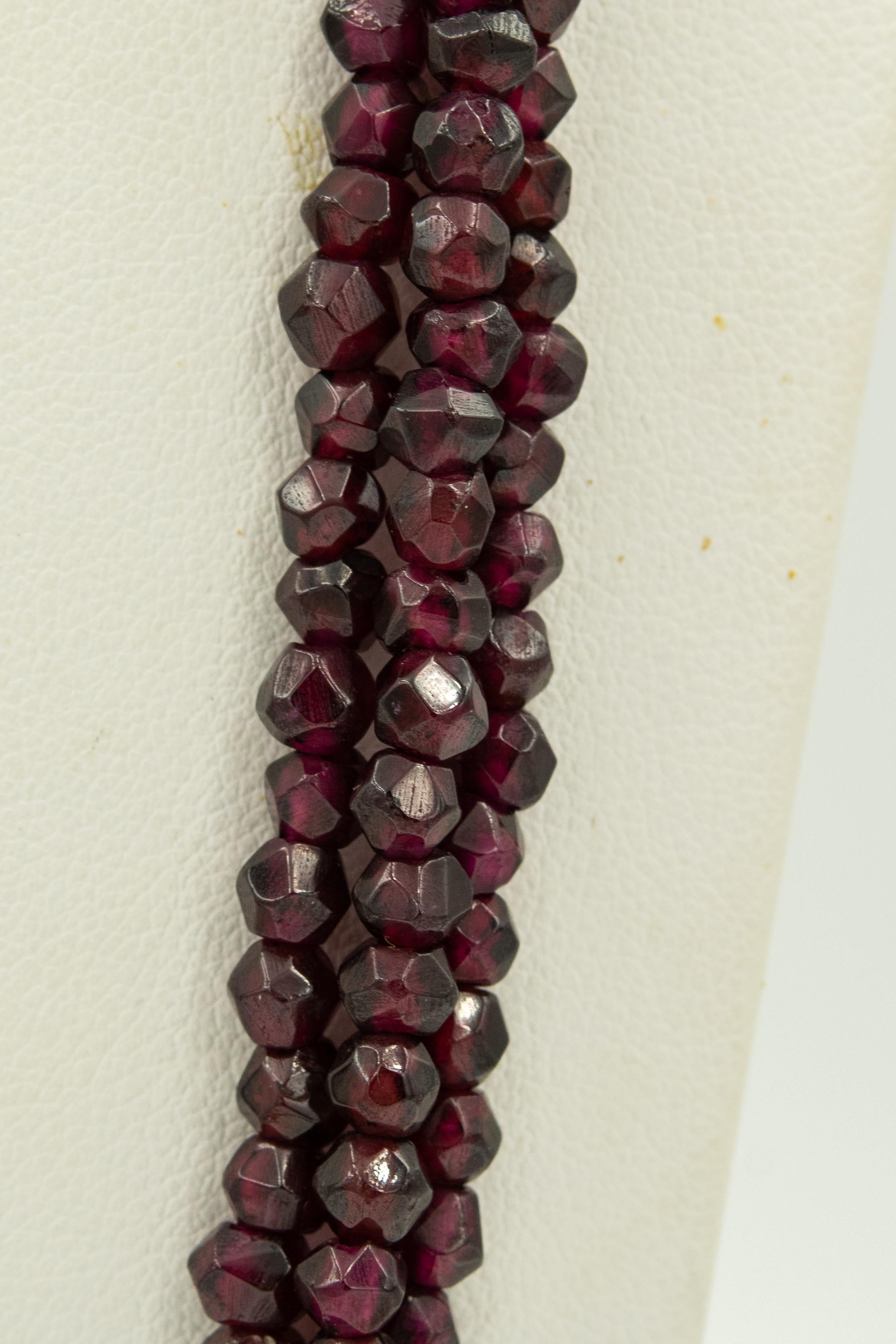 Garnet and Fluted Rose Quartz Multi-Strand Bead Necklace 1