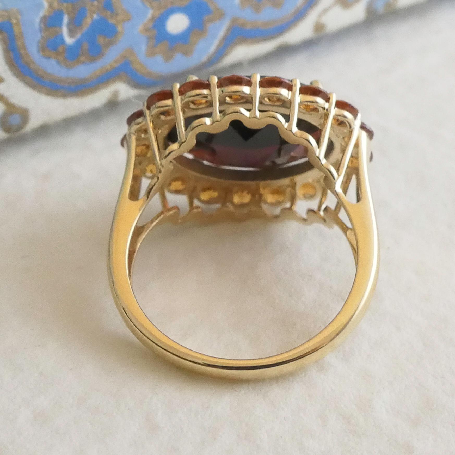 Grenat  et grenat hessonite Or jaune 14kt  Taille de l'anneau 8 en vente 1