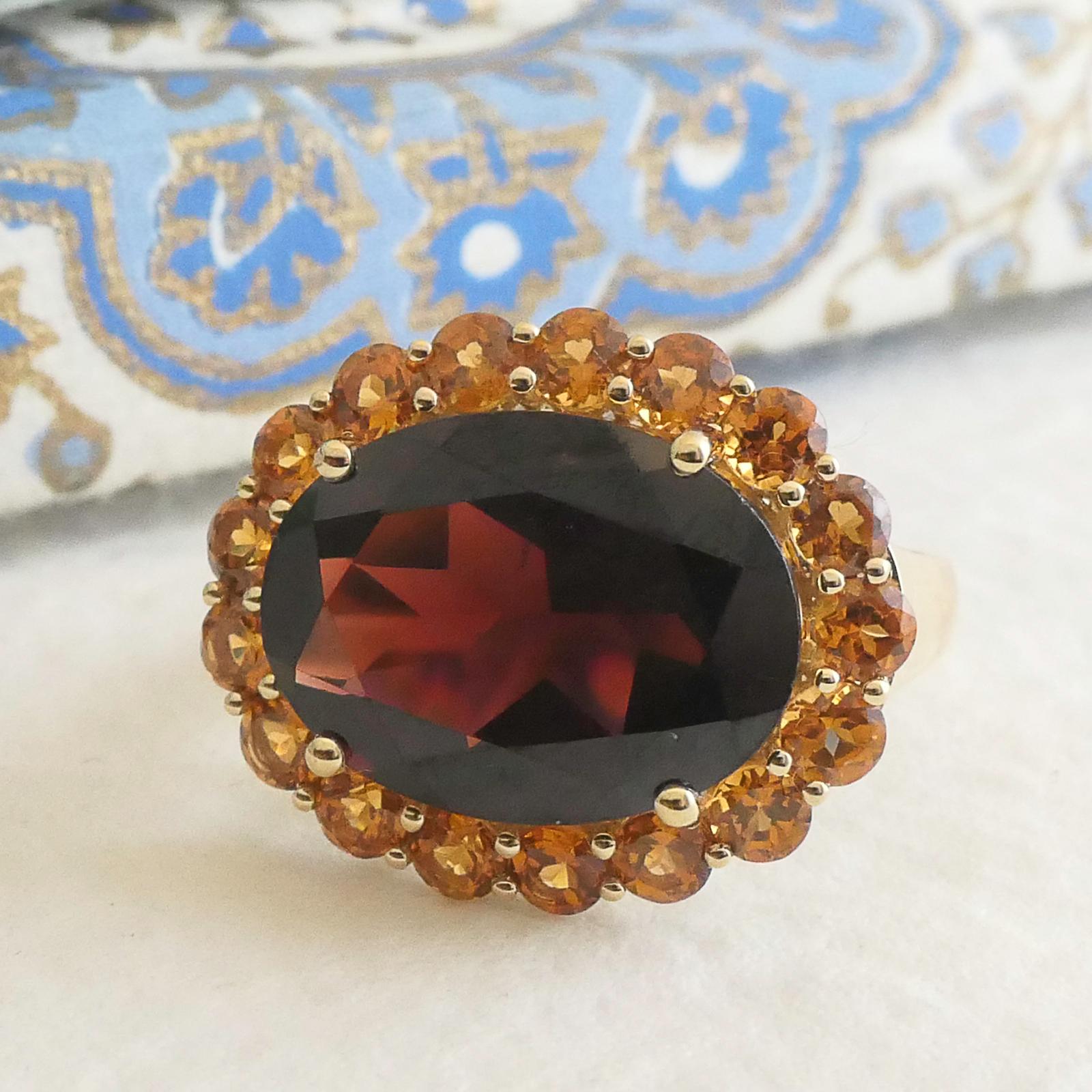 Grenat  et grenat hessonite Or jaune 14kt  Taille de l'anneau 8 en vente 3