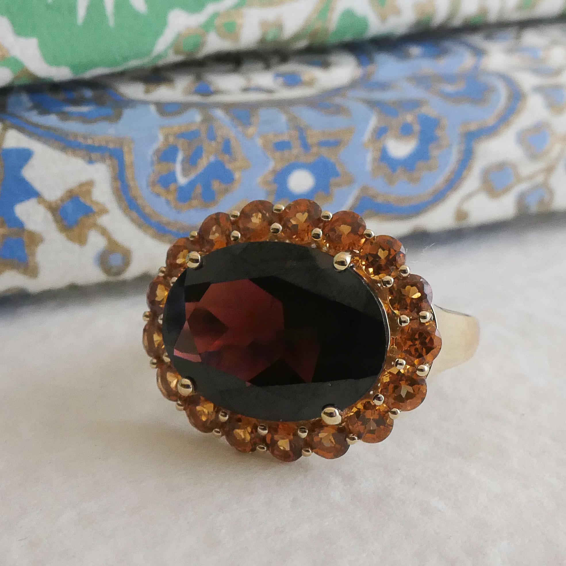 Grenat  et grenat hessonite Or jaune 14kt  Taille de l'anneau 8 en vente 4