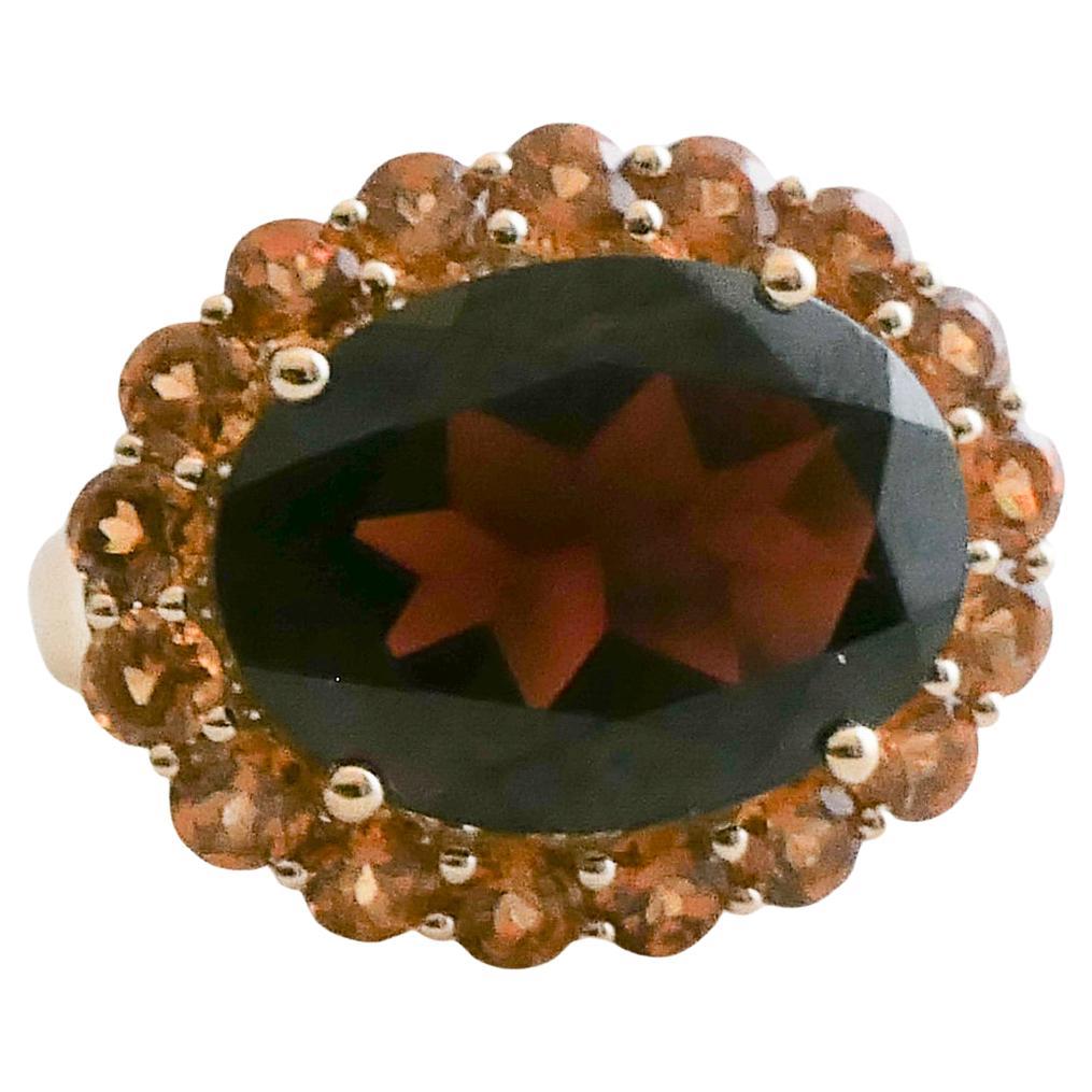 Granate  y Granate Hessonita Oro Amarillo 14kt  Anillo talla 8