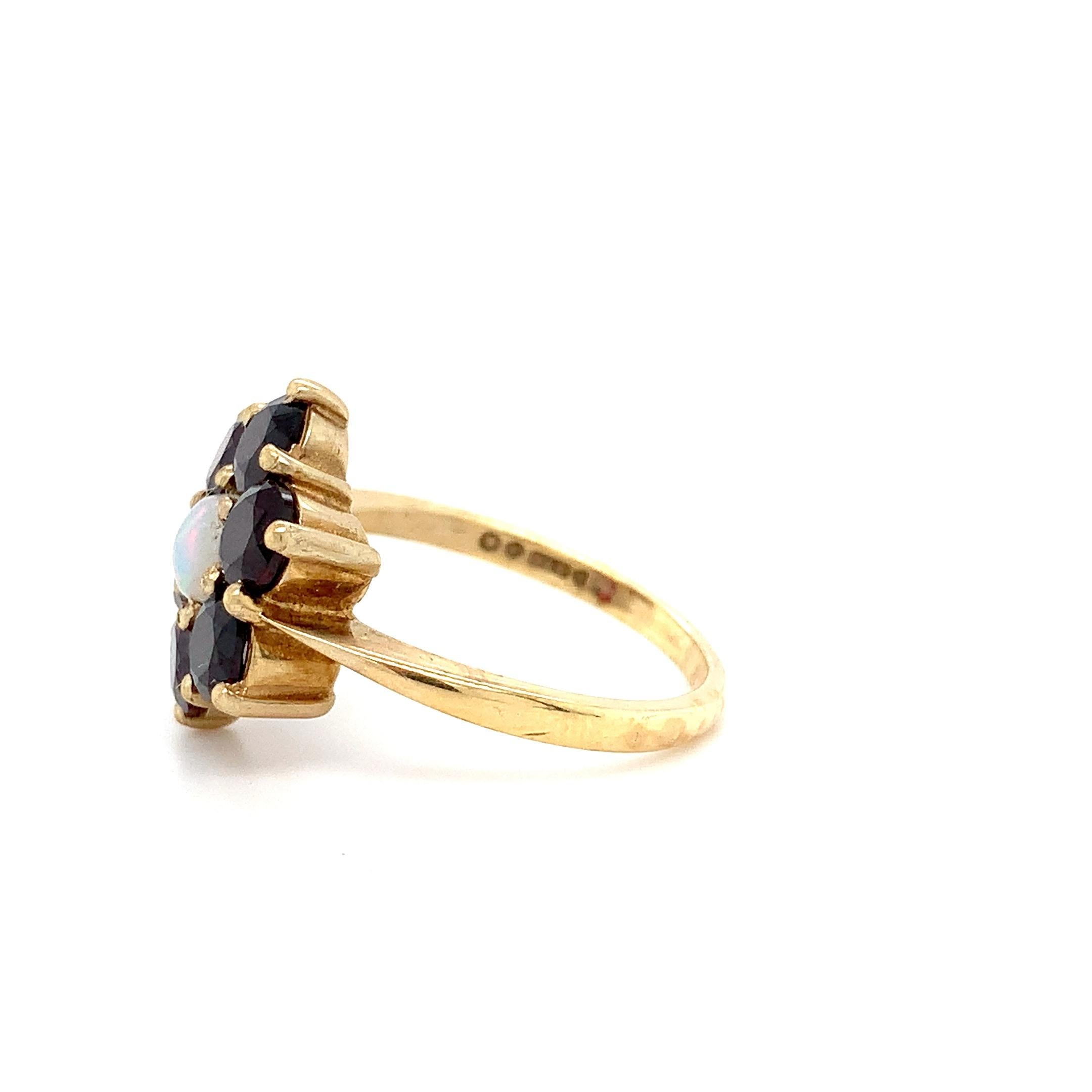 Granat und Opal antiker Verlobungsring Gelbgold im Angebot 2