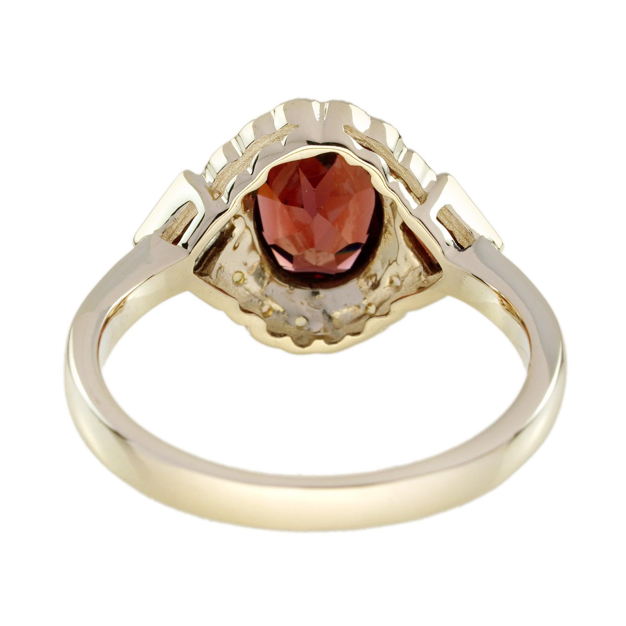 Bague de style Art déco en or jaune 14K avec grenat et opale Pour femmes en vente