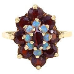 Garnet and Opal Ladies Cocktail Ring 14K Yellow Gold