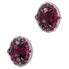 Garnet and Ruby Cluster 18K Earrings