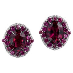 Garnet and Ruby Cluster 18K Earrings