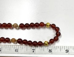 Garnet and Rutilated Quartz Beaded Necklace with Gold Accents, 17 Inches
