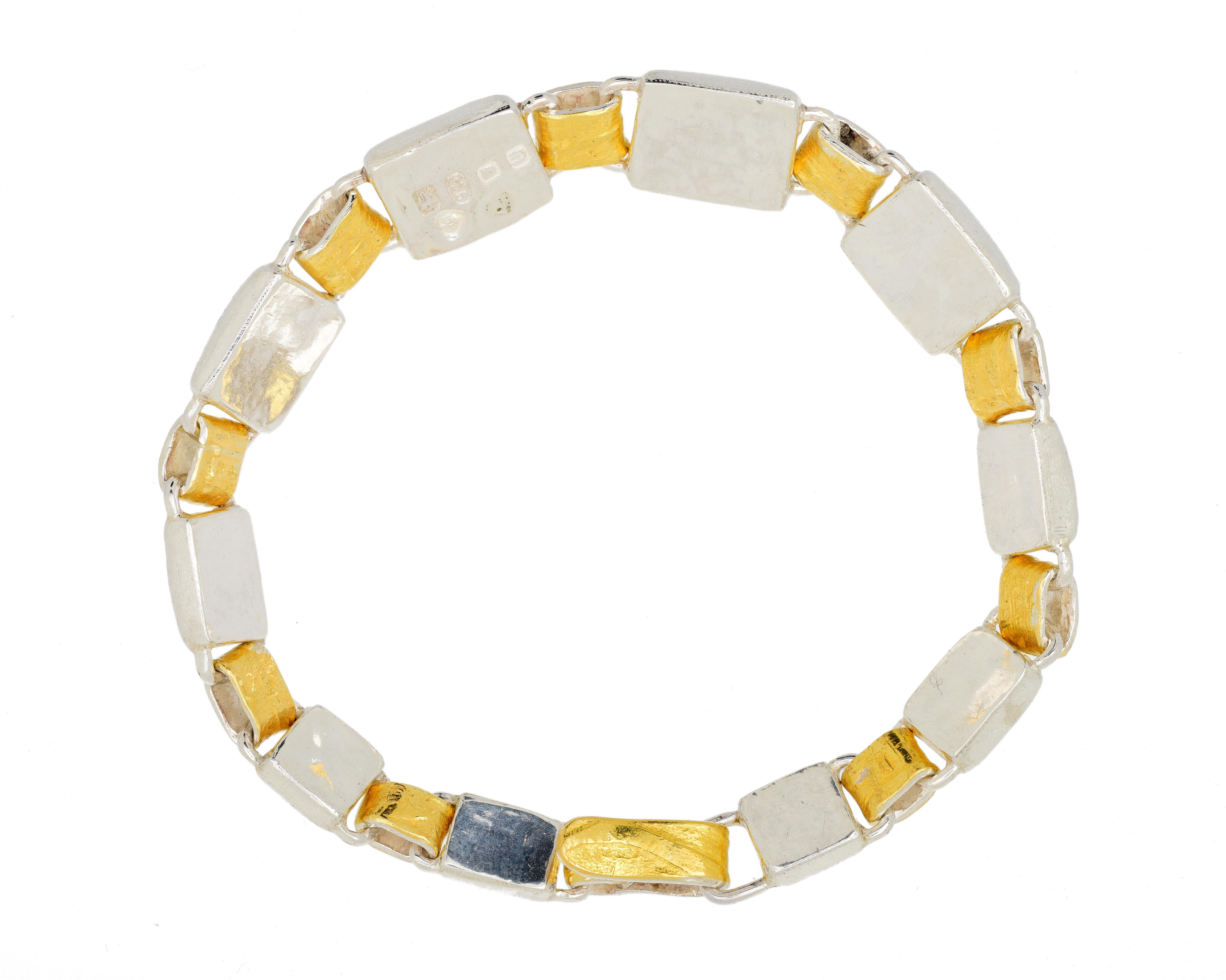 Women's Garnet and Tourmaline Link Bracelet in 22 Karat Yellow Gold and Silver