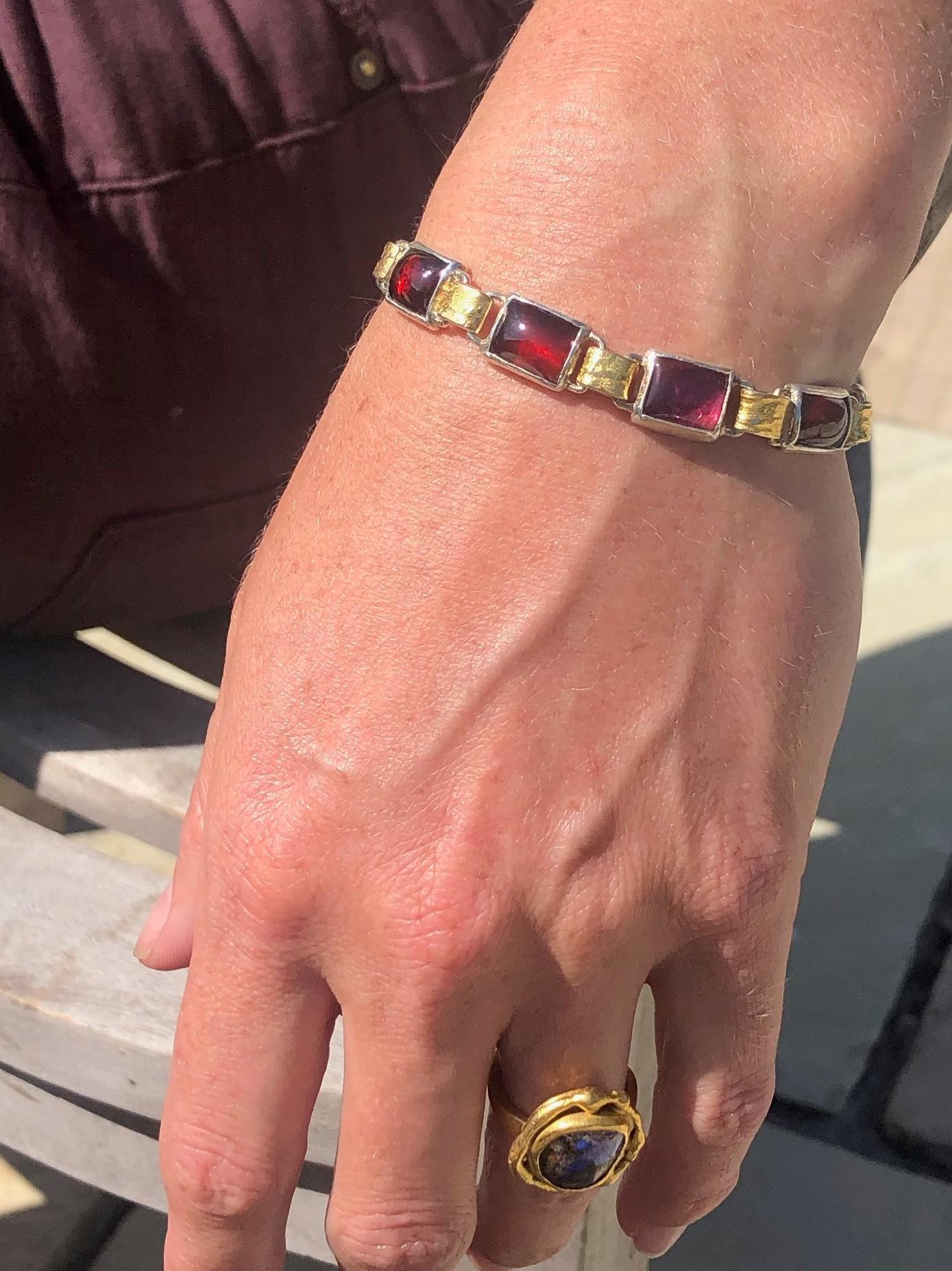 Garnet and Tourmaline Link Bracelet in 22 Karat Yellow Gold and Silver 3