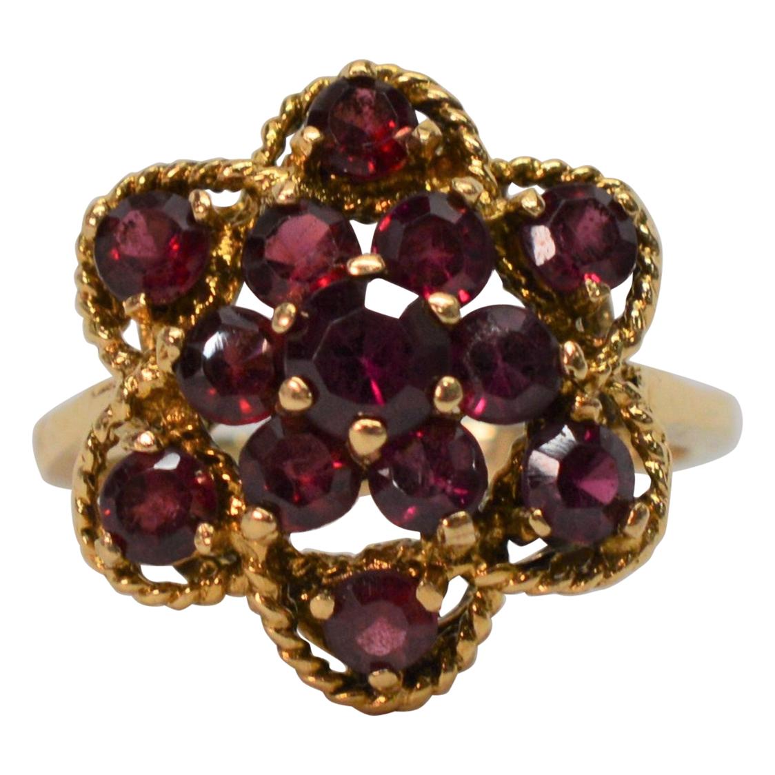 Garnet and Yellow Gold Floral Burst Cocktail Ring
