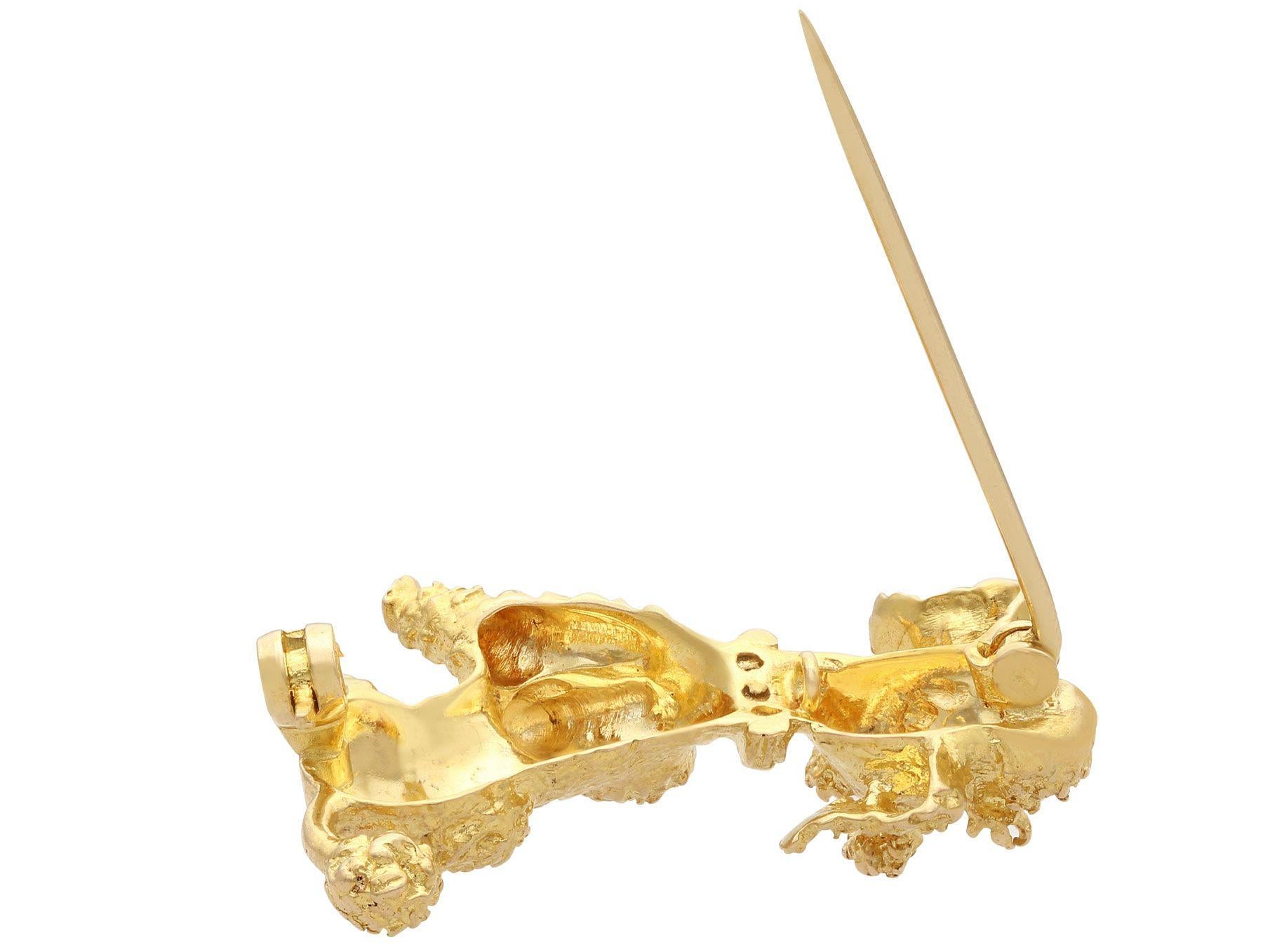 Retro Garnet and Yellow Gold Poodle Brooch