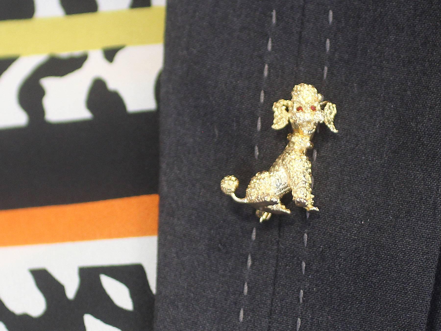 Women's or Men's Garnet and Yellow Gold Poodle Brooch