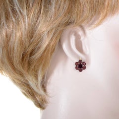 Garnet and Yellow Gold Screw Back Earrings