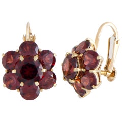 Garnet and Yellow Gold Screw Back Earrings