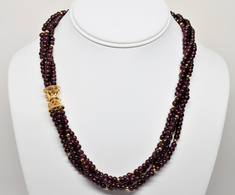 Bead Multi Strand Necklace with Fancy Yellow Gold Filigree Clasp