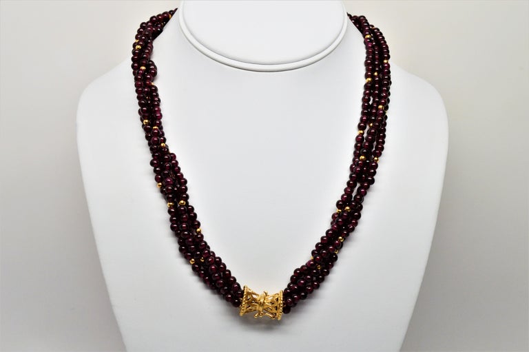Bead Multi Strand Necklace with Fancy Yellow Gold Filigree Clasp
