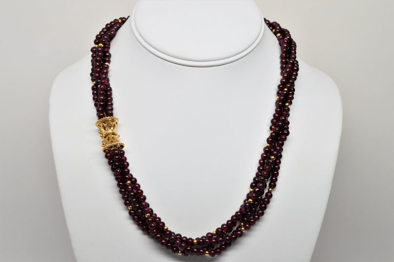 Bead Multi Strand Necklace with Fancy Yellow Gold Filigree Clasp