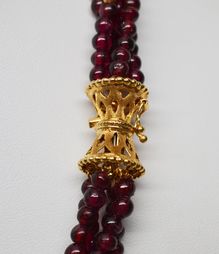 Bead Multi Strand Necklace with Fancy Yellow Gold Filigree Clasp