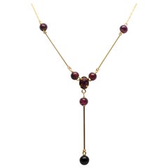 Retro Garnet Bead Yellow Gold Y-Necklace