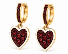 Garnet Birthstone Heart Earrings White Enamel 14K Gold by Meghna Jewels