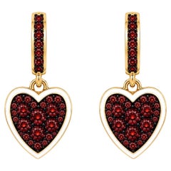 Garnet Birthstone Heart Earrings White Enamel 14K Gold by Meghna Jewels