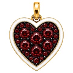 Garnet Birthstone Heart Pendant White Enamel 14K Gold by Meghna Jewels